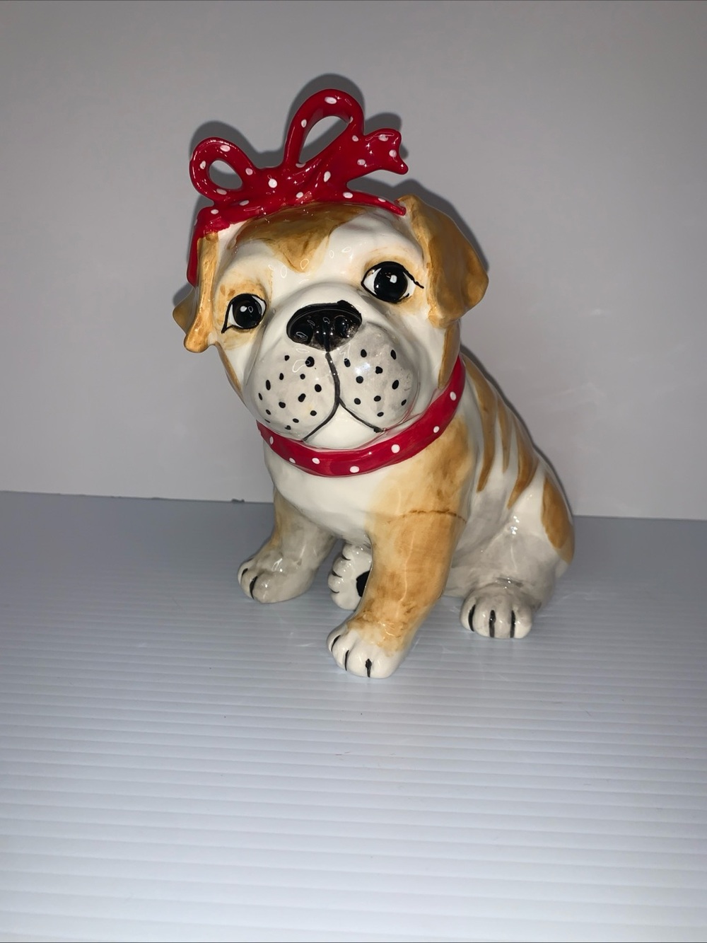 BLUE SKY CLAYWORKDS DECOR "SMALL BABY BULLDOG" RED POLKA DOT BOW New